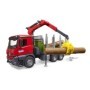 Bruder camion lemne Mercedes Benz Arocs cu macara de incarcare graifer si 3 busteni